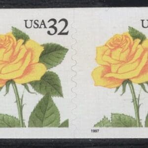 Scott# 3054 "YELLOW ROSE" 1997 COIL PAIR, NICELY CENTERED