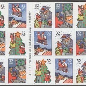 Scott# 3113-16 (3116a) "CHRISTMAS FAMILY SCENES" UNFOLDED BOOKLET PANE (20) P# B1111