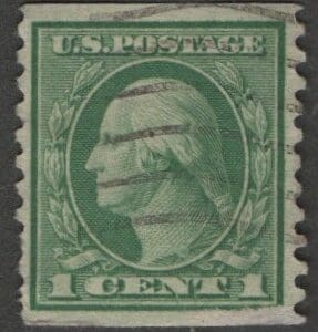 Scott# 452 "WASHINGTON" USED, PERF 10 ROTARY COIL, SLWMK, FLAG CANCEL