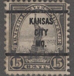 Scott# 696 "STATUE OF LIBERTY" KANSAS CITY PRECANCEL, USED