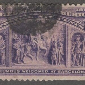 Scott# 235 "COLUMBIAN - WELCOMED AT BARCELONA" GEOMETRIC CANCEL
