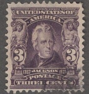 Scott# 302 "JACKSON" ORNATE DESIGN, USED LITE FACE FREE CANCEL