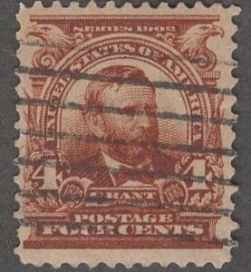 Scott # 303 "GRANT" ORNATE DESIGN SERIES, BAR GRID CANCEL