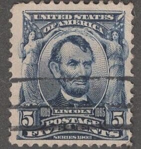 Scott # 304 "LINCOLN" ORNATE SERIES, USED, BAR GRID CANCEL