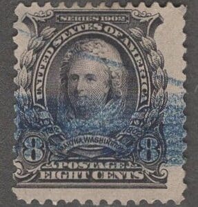 Scott # 306 "MARTHA WASHINGTON" USED, WIDE BLUE BAR CANCEL