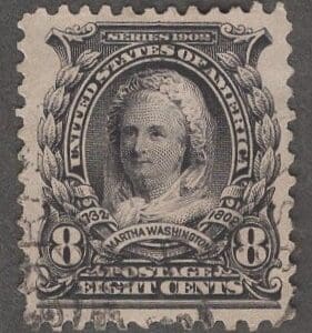 Scott # 306 "MARTHA WASHINGTON" USED, LITE FACE FREE CANCEL