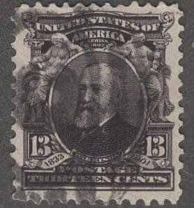 Scott# 308 "HARRISON - ORNATE SERIES" USED, DOUBLE OVAL CANCEL