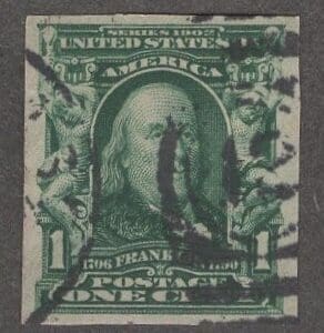 Scott# 314 "FRANKLIN" IMPERF WITH CDS & DUPLEX CANCELS