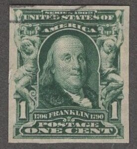 Scott# 314 "FRANKLIN" IMPERFORATE, LITE FACE FREE CANCEL