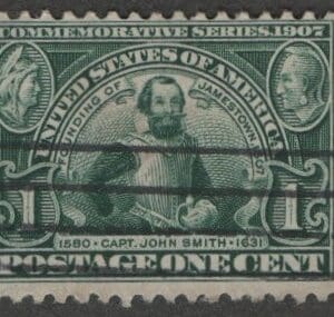Scott# 328 "JAMESTOWN EXPO-JOHN SMITH" USED, BAR GRID CANCEL