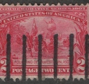 Scott# 329 "JAMESTOWN EXPOSITION" USED, BAR GRID CANCEL