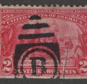 Scott# 329 "JAMESTOWN EXPOSITION" USED, NUMERAL 2 DUPLEX CANCEL