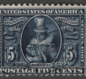 Scott# 330 "JAMESTOWN ISSUE - POCAHONTAS" USED, LITE CANCEL