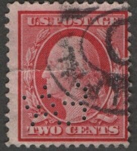 Scott# 332 "WASHINGTON" USED, PHILLY DBL OVAL CANCEL + PERFIN