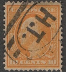 Scott# 338 "WASHINGTON" USED, DBL OVAL WITH LETTERS "H.T." CANCEL