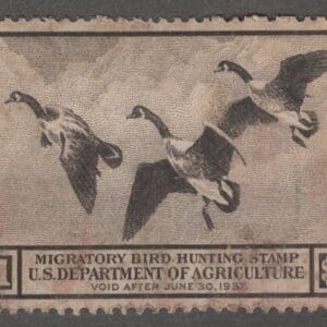 Scott# RW3 "DUCK STAMP"1936 "CANADA GEESE" USED SINGLE