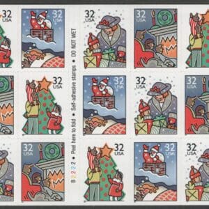 Scott# 3113-16 (3116a) "CHRISTMAS FAMILY SCENES" UNFOLDED BOOKLET PANE (20) P# B2222