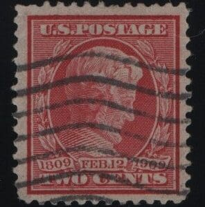 Scott# 369 "LINCOLN MEMORIAL" USED, BLUISH PAPER, FLAG CANCEL