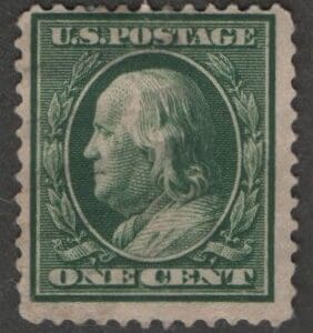 Scott# 374 "FRANKLIN" FLAT PLATE PERF 12, LITE FACE FREE CANCEL