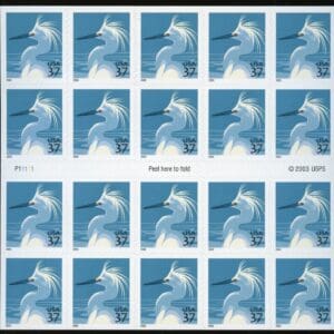 Scott# 3830A "SNOWY EGRET" MNH S/A UNFOLDED BOOKLET PANE (20) P# P11111