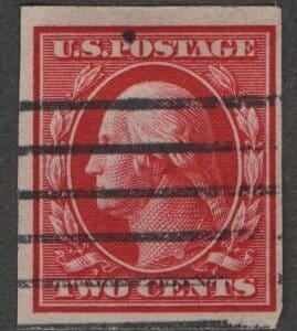 Scott# 384 "WASHINGTON" USED IMPERF, BAR GRID CANCEL