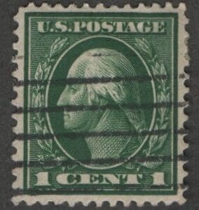 Scott# 405 WASHINGTON USED, BAR GRID CANCEL, NICELY CENTERED