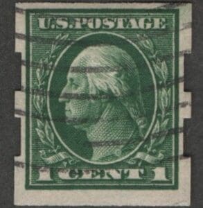Scott# 408 "WASHINGTON" USED, SCHERMACK TYPE II PERFS, FLAG CANCEL