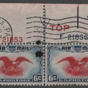 Scott# C23 "AIR MAIL-AMERICAN EAGLE" USED PLATE # PAIR, COLUMBIA PA CDS CANCEL