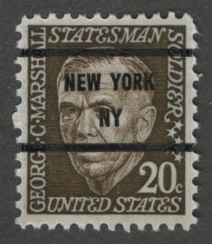 Scott# 1289 "G. C. MARSHALL-STATESMAN" MNH N.Y. PRECANCEL SINGLE