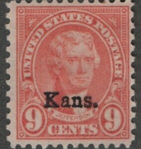 Scott# 667 "KANSAS OVERPRINT - THOMAS JEFFERSON" MINT