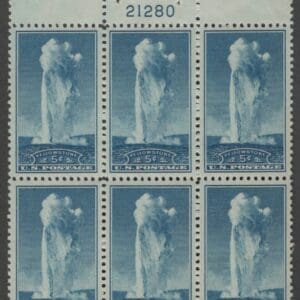 Scott# 744 "YELLOWSTONE NATIONAL PARK" MNH TOP PLATE #21280 BLOCK (6)