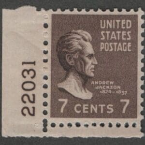 Scott# 812 "ANDREW JACKSON" MNH "PRIXIE" PLATE # SINGLE, NICELY CENTERED