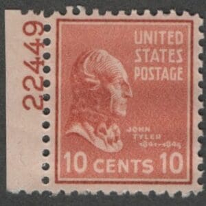 Scott# 815 "JOHN TYLER" MNH PLATE # SINGLE, NICELY CENTERED