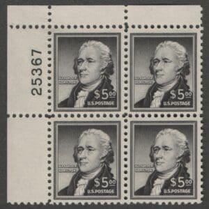 Scott# 1053 "HAMILTON" MNH $5.00 HIGH VALUE PLATE BLOCK (4)