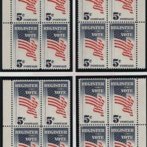 Scott# 1249 REGISTER TO VOTE MNH MATCHED PLATE BLOCKS (4)P# 27831