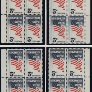 Scott# 1249 REGISTER TO VOTE MNH MATCHED PLATE BLOCKS (4)P# 27839