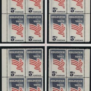 Scott# 1249 REGISTER TO VOTE MNH MATCHED PLATE BLOCKS (4)P# 27841