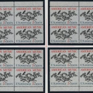 Scott# 1252 AMERICAN MUSIC MNH MATCHED PLATE BLOCKS (4) P# 27846