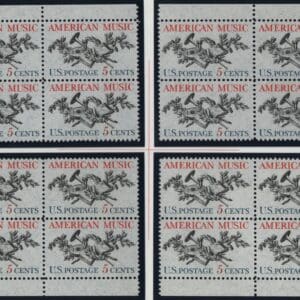 Scott# 1252 AMERICAN MUSIC MNH MATCHED PLATE BLOCKS (4) P# 27854