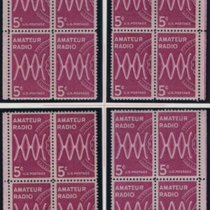 Scott# 1260 "AMATEUR RADIO" MNH MATCHED PLATE BLOCKS (4) P# 27898