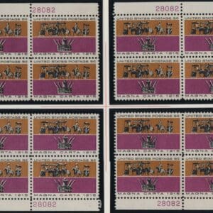 Scott# 1265 "MAGNA CARTA" MNH MATCHED PLATE BLOCKS (4) P# 28082/88
