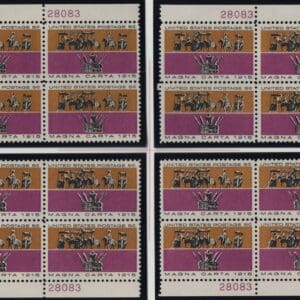 Scott# 1265 "MAGNA CARTA" MNH MATCHED PLATE BLOCKS (4) P# 28083/88