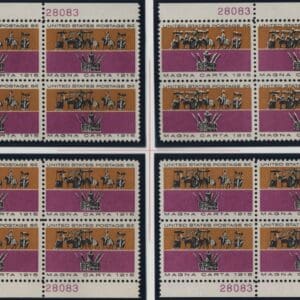 Scott# 1265 "MAGNA CARTA" MNH MATCHED PLATE BLOCKS (4) P# 28083/89