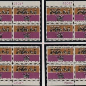 Scott# 1265 "MAGNA CARTA" MNH MATCHED PLATE BLOCKS (4) P# 28087/92