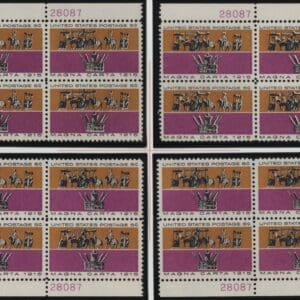 Scott# 1265 "MAGNA CARTA" MNH MATCHED PLATE BLOCKS (4) P# 28087/93