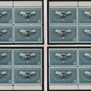 Scott# 1266 U.N. COOPERATION MNH MATCHED PLATE BLOCKS (4) P#28130