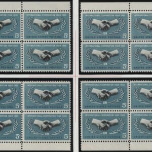 Scott# 1266 U.N. COOPERATION MNH MATCHED PLATE BLOCKS (4) P#28131