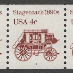 Scott# 2228 "STAGECOACH" MNH PNC5, PLATE # 1, BLOCK TAGGED