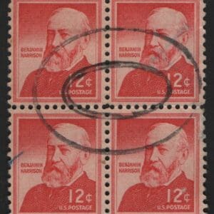 Scott# 1045 "HARRISON" USED BLOCK (4) BLIND DOUBLE OVAL CANCEL