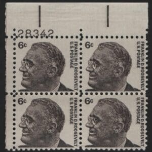 Scott# 1284a "FRANKLIN D ROOSEVELT" TAGGED PLATE BLOCK (4) MNH